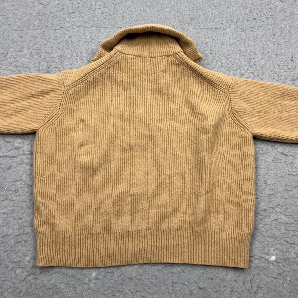 Uniqlo Lambswool Half Zip Sweater Women's Medium Brown 100% Wool Ribbed Jumper - Picture 9 of 11